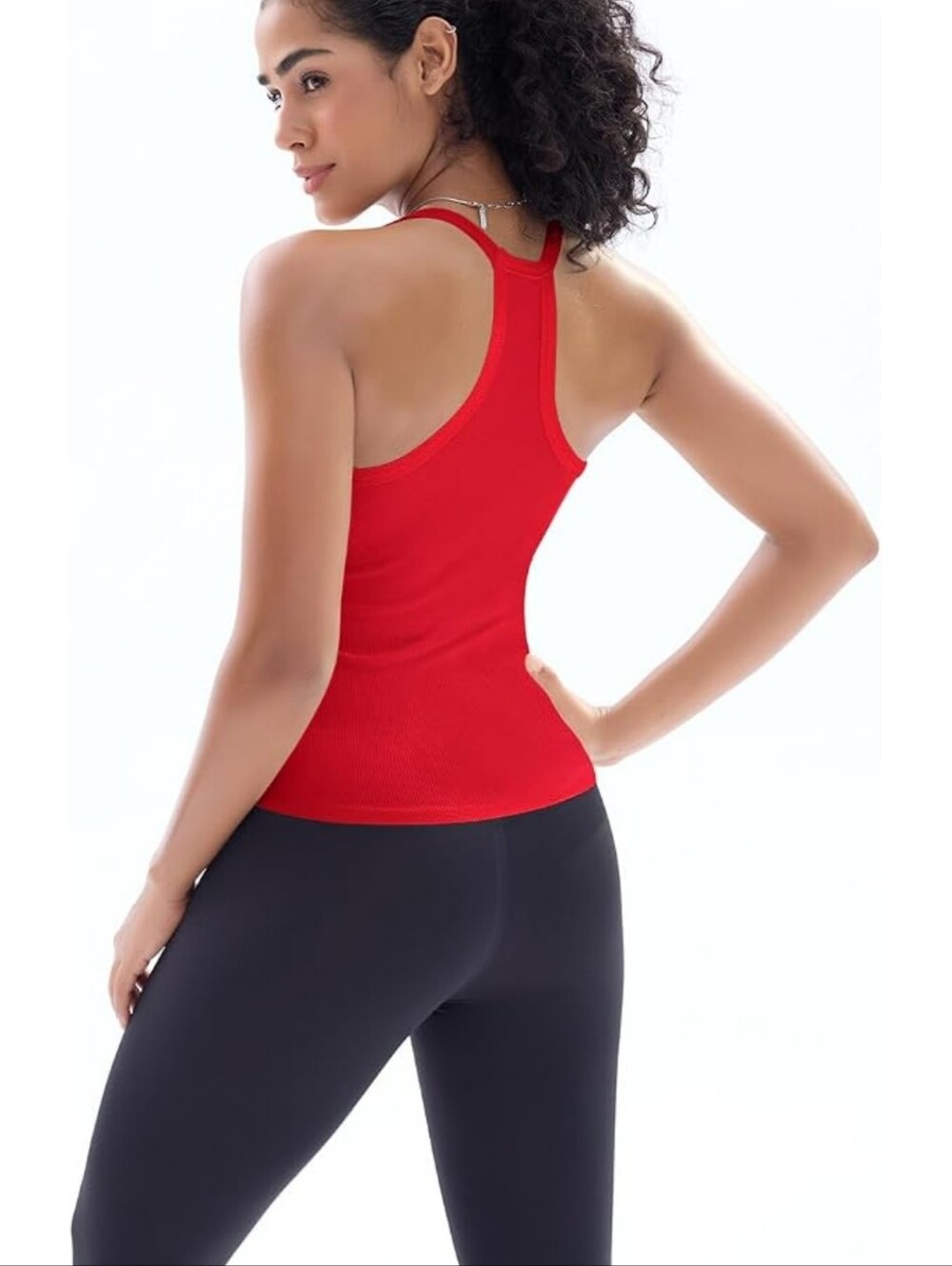 Women’s Red Ribbed Racerback Tank Top - Picture 8 of 11